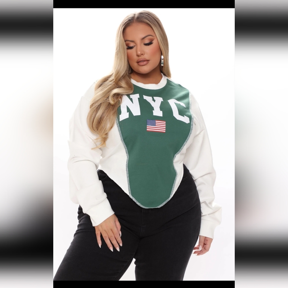 Fashion Nova- NYC Splice Top -Green/combo